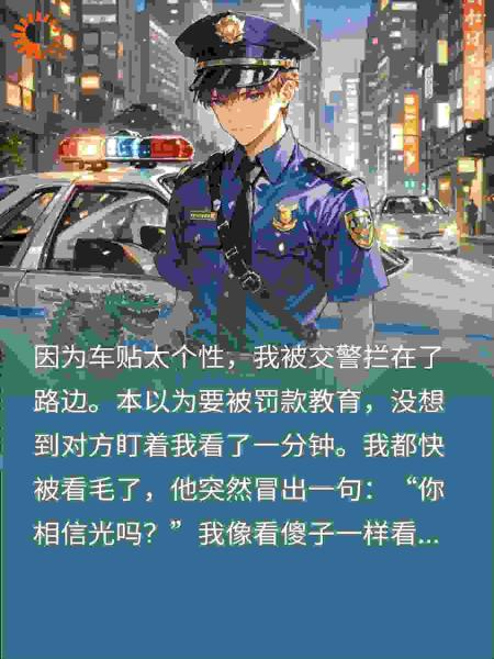 车贴太狂被交警拦，他竟问我信不信光？