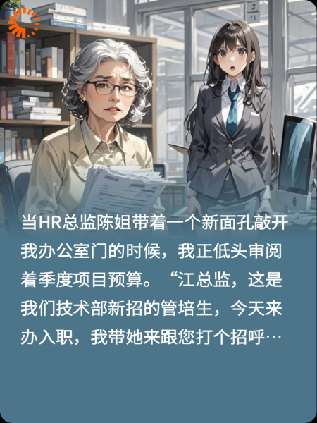 当HR总监陈姐带着一个新面孔敲开我办公室门的时候