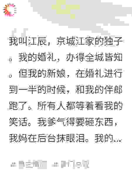 司仪还在台上，新娘挽着伴郎的手消失在门口